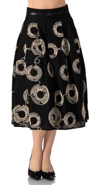 IVONNE Embroidered Midi Skirt with Belt