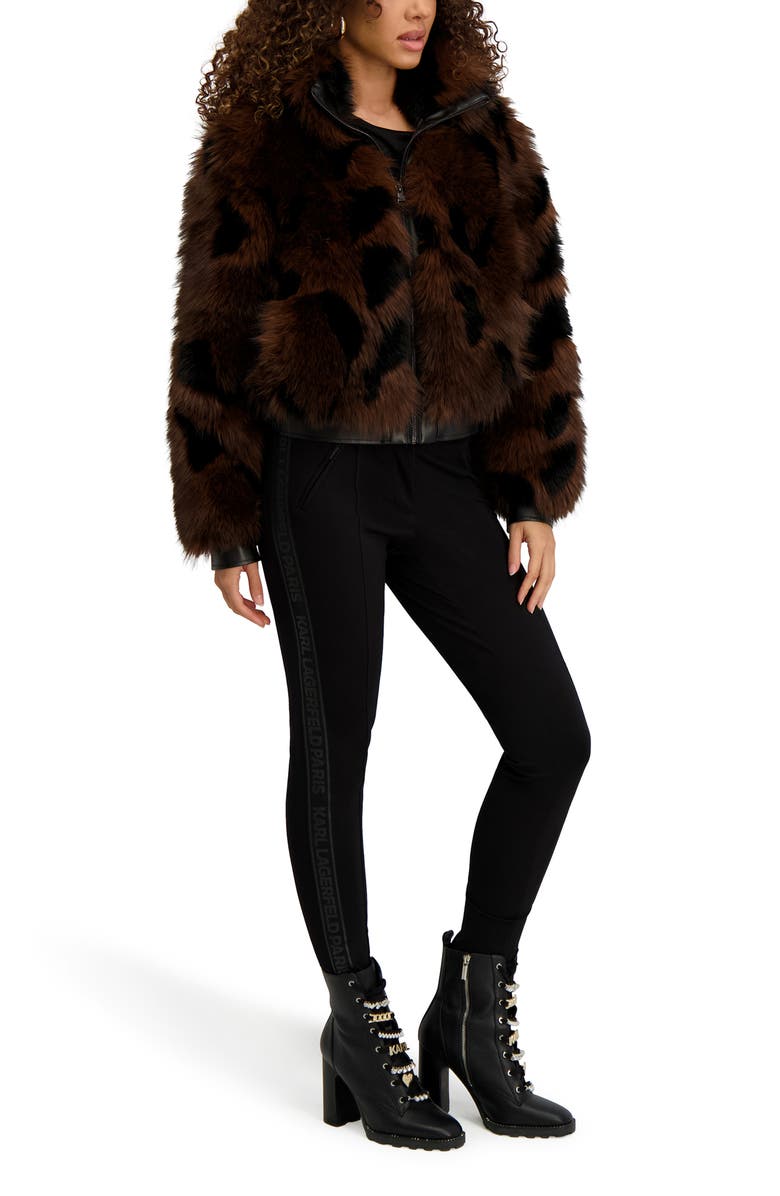 KARL LAGERFELD PARIS Shag Faux Fur Bomber, Alternate, color, Brown Multi