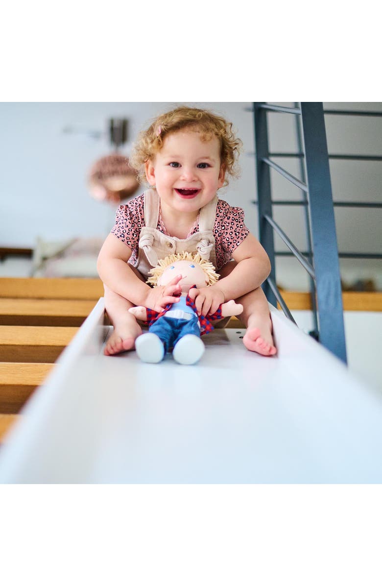 HABA Nick 12" Soft Doll - Baby Boy Doll with Blonde Hair and Blue Eyes (Machine Washable) Perfect Plush Toy for 18 Months & Up, Alternate, color, Red Multi