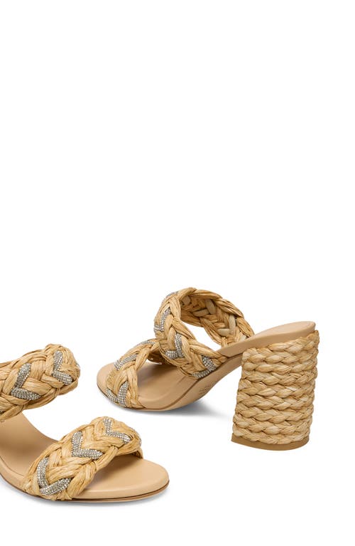 Stuart Weitzman Lana Raffia Crystal Slide Sandals In Natural