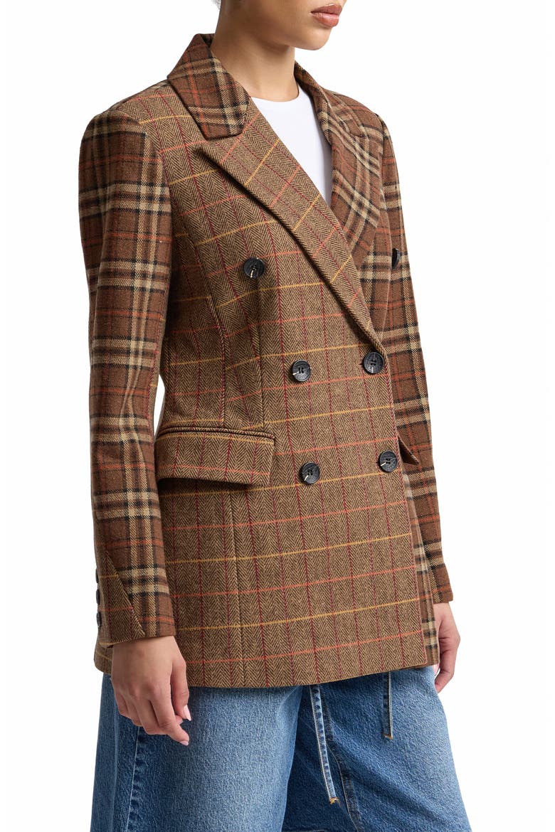 Mixed Plaid Hourglass Jacket, Alternate, color, BROWN CHEVRON PLAID