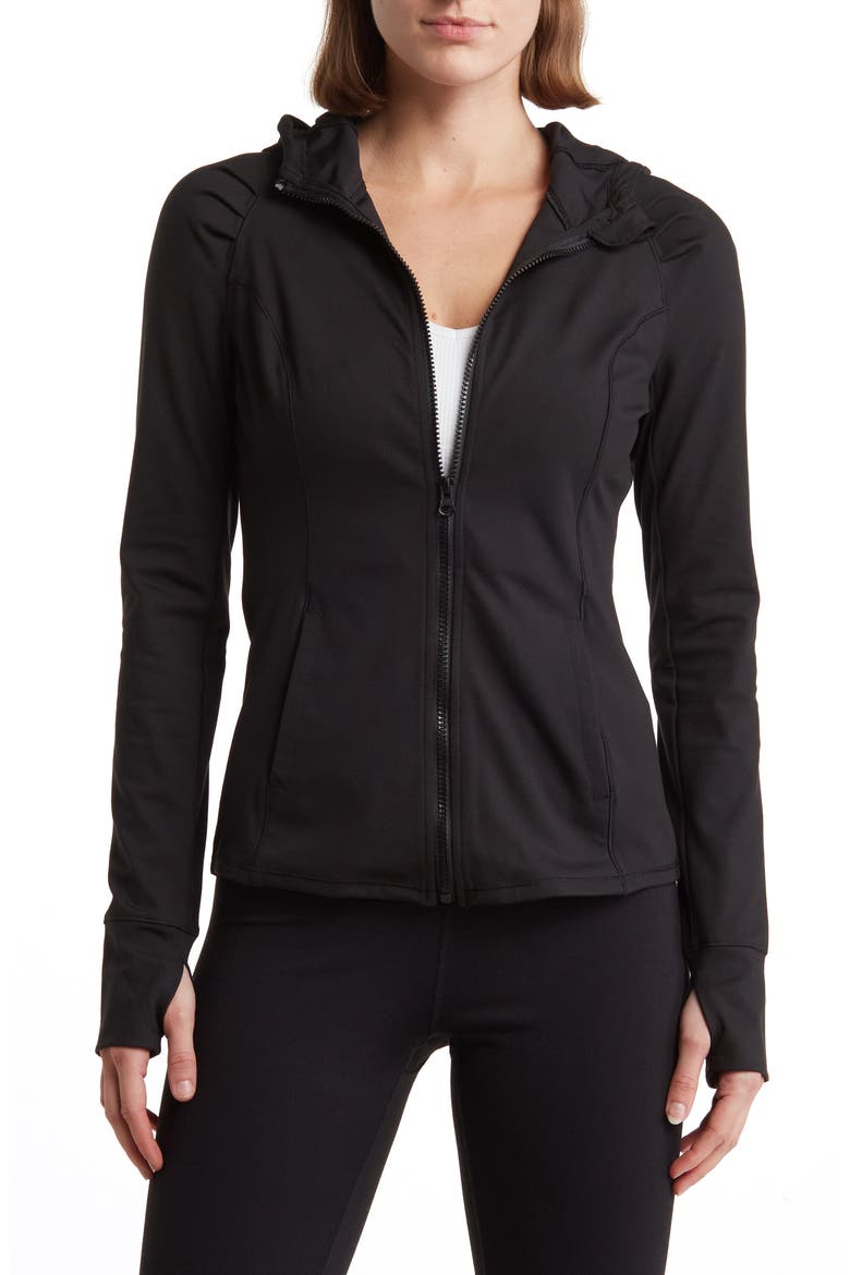 Slim Fit Hooded Zip Jacket, Main, color, BLACK