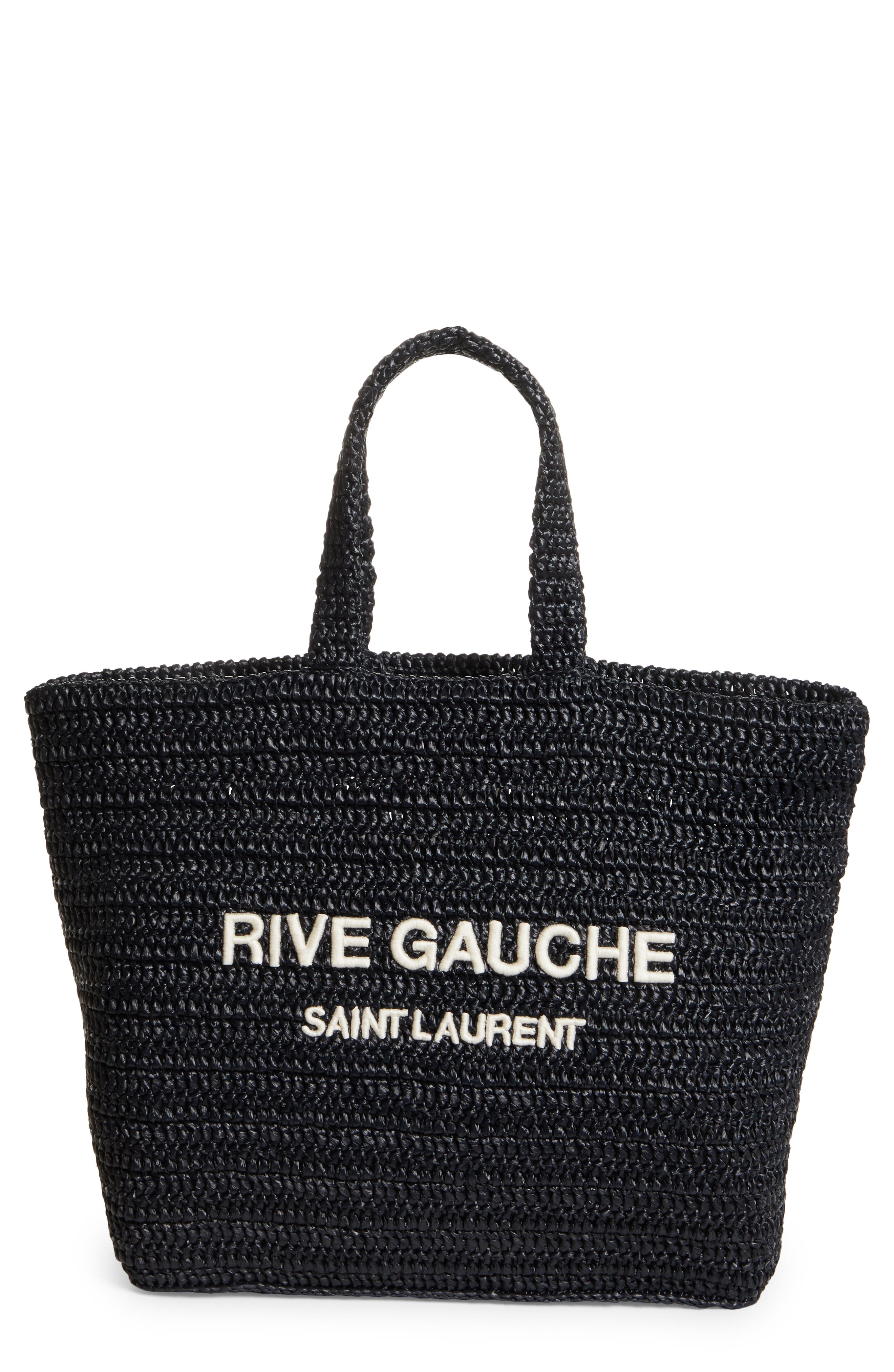 Saint Laurent Rive Gauche Logo Crochet Tote, Main, color, 