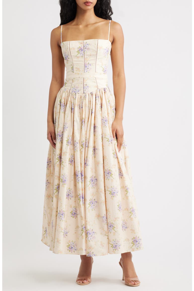 Ysabella Floral Stretch Cotton Maxi Sundress, Main, color, IVORY SWEET PEONY