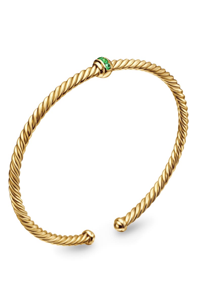 David Yurman Classic Cablespira<sup>®</sup> Station Bracelet in 18K Yellow Gold with Pavé Emeralds, 3mm, Alternate, color, 18K Yellow Gold