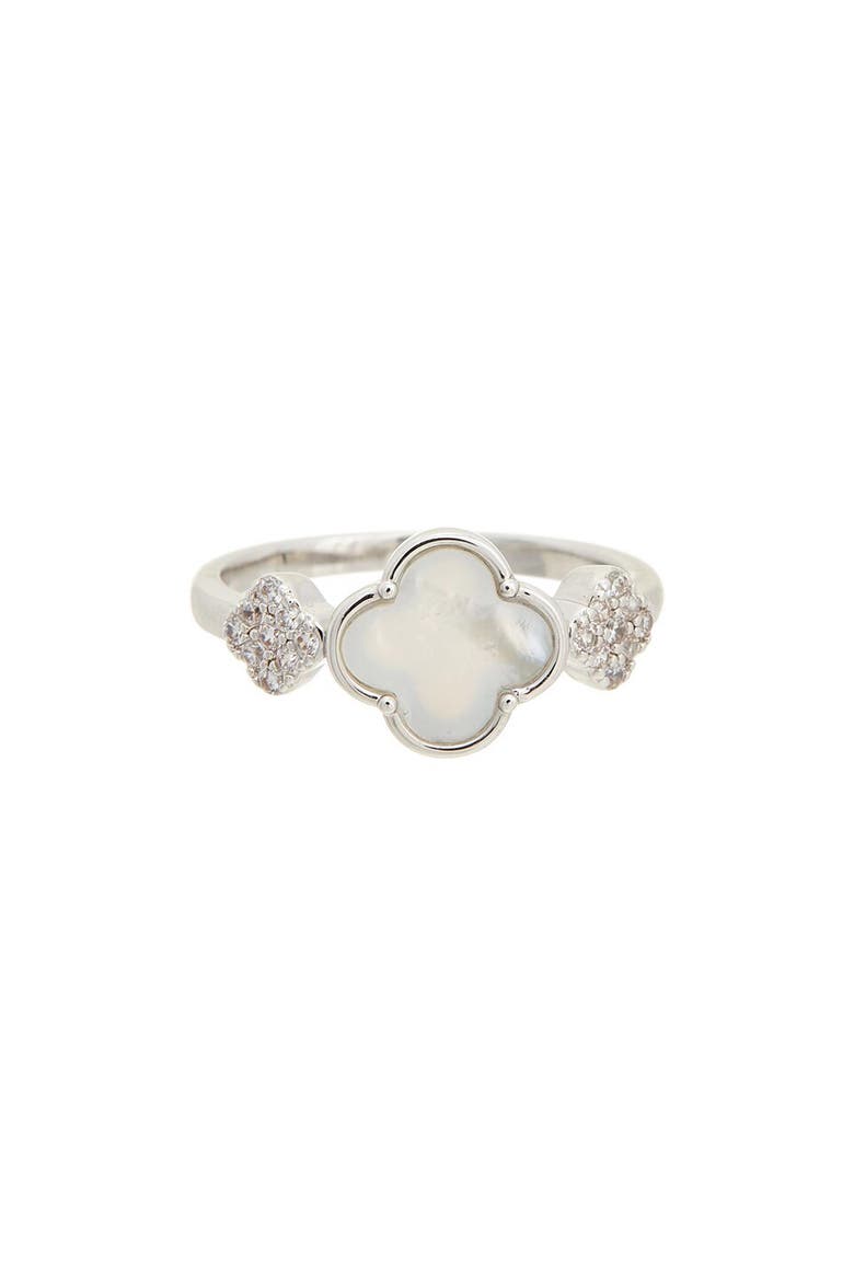 Mother-of-Pearl & Cubic Zirconia Clover Ring, Main, color, PEARL/ WHITE GOLD