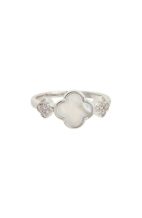 Mother-of-Pearl & Cubic Zirconia Clover Ring