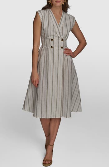 Donna Karan Women's Striped V-neck Dress In Multi