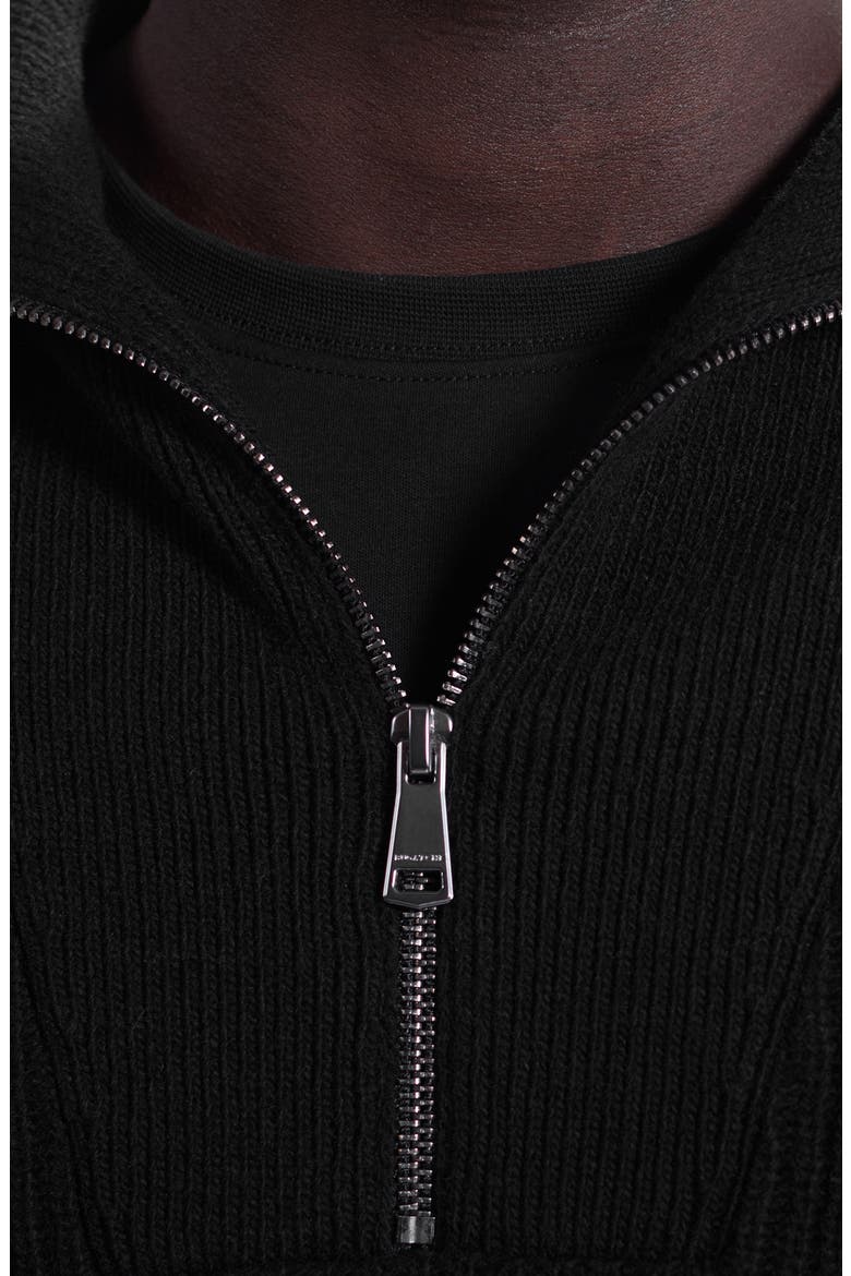 Merino Wool & Cotton Quarter Zip Pullover, Alternate, color, BLACK