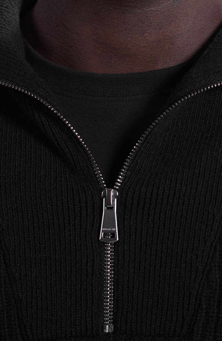 Bugatchi Merino Wool & Cotton Quarter Zip Pullover, Alternate, color, Black