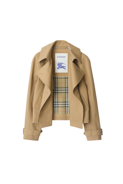 Burberry Cropped Cotton Trench Jacket In Brown