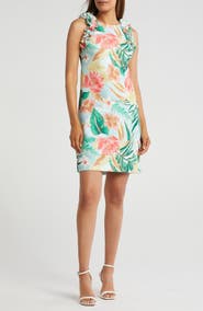 Vince Camuto Hopsack Ruffle Sleeveless Shift Dress