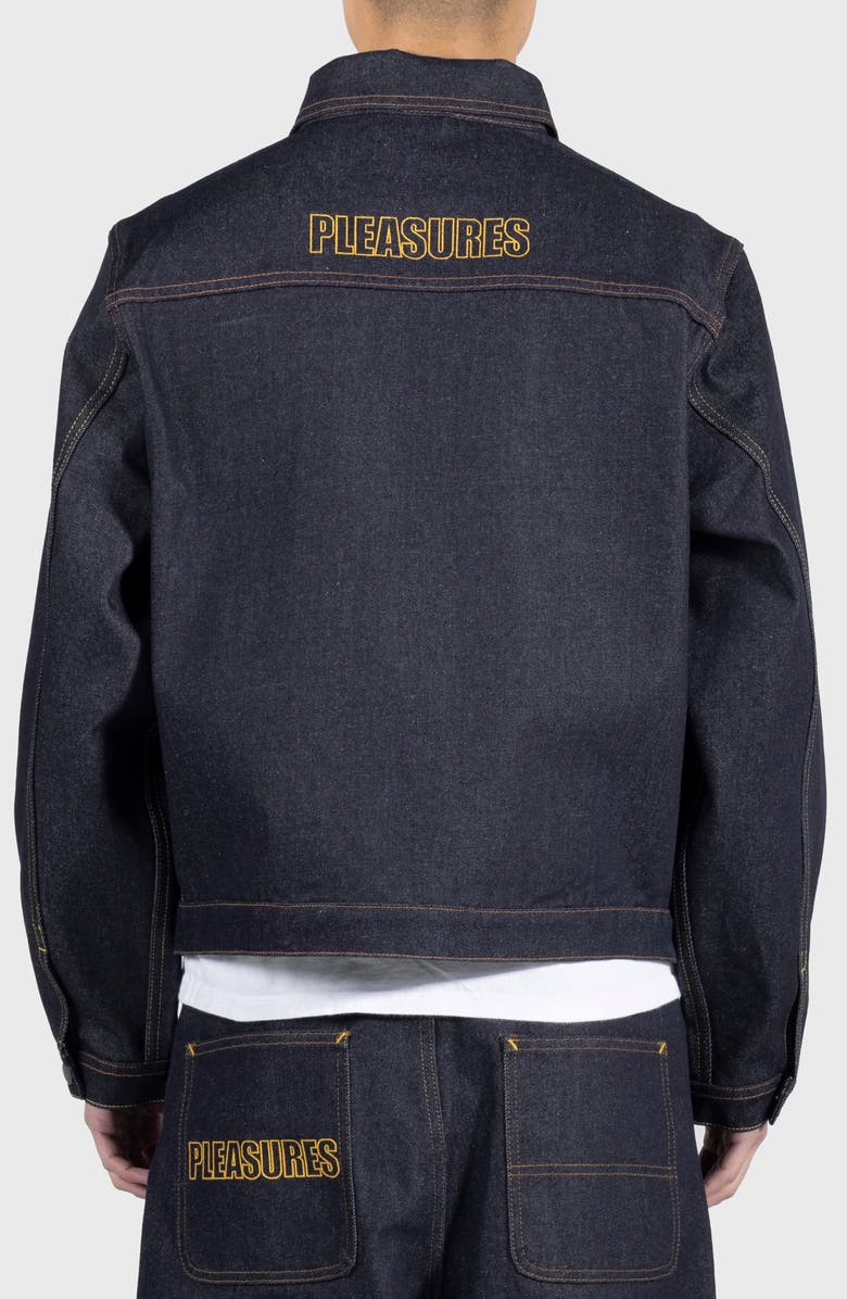 PLEASURES Mileage Denim Trucker Jacket, Alternate, color, Raw Indigo