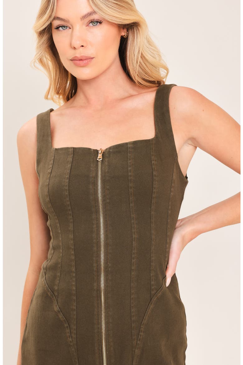 Front Zip Denim Body-Con Dress, Alternate, color, OLIVE