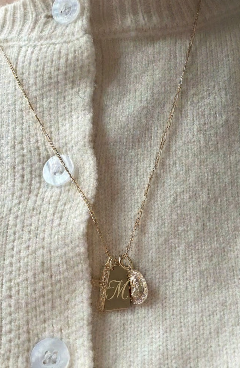 CUFFED BY NANO Custom Initial St. Christopher Protection 14k Gold Filled Necklace, Alternate, color, Gold M