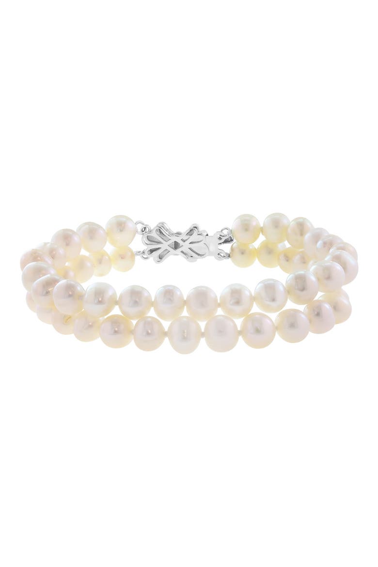 Sterling Silver Freshwater Pearl Double Strand Bracelet, Alternate, color, WHITE