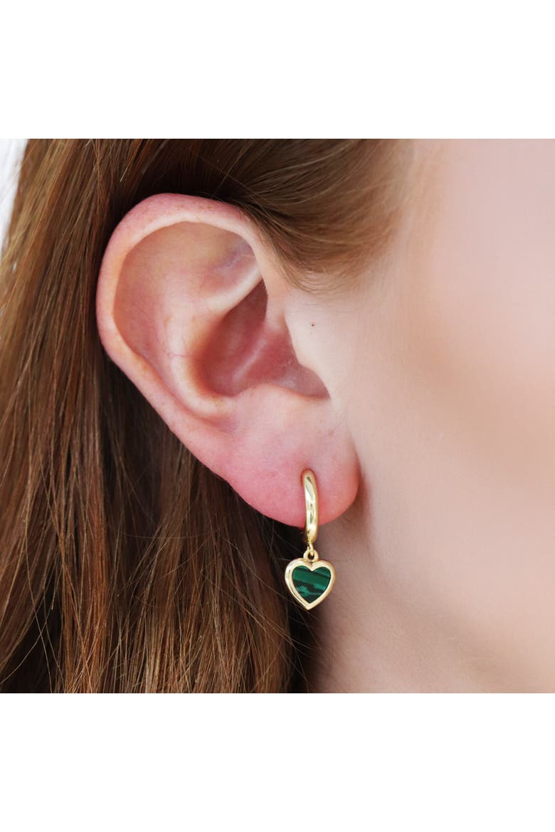 Mini Malachite Heart Dangle Earrings, Alternate, color, Malachite
