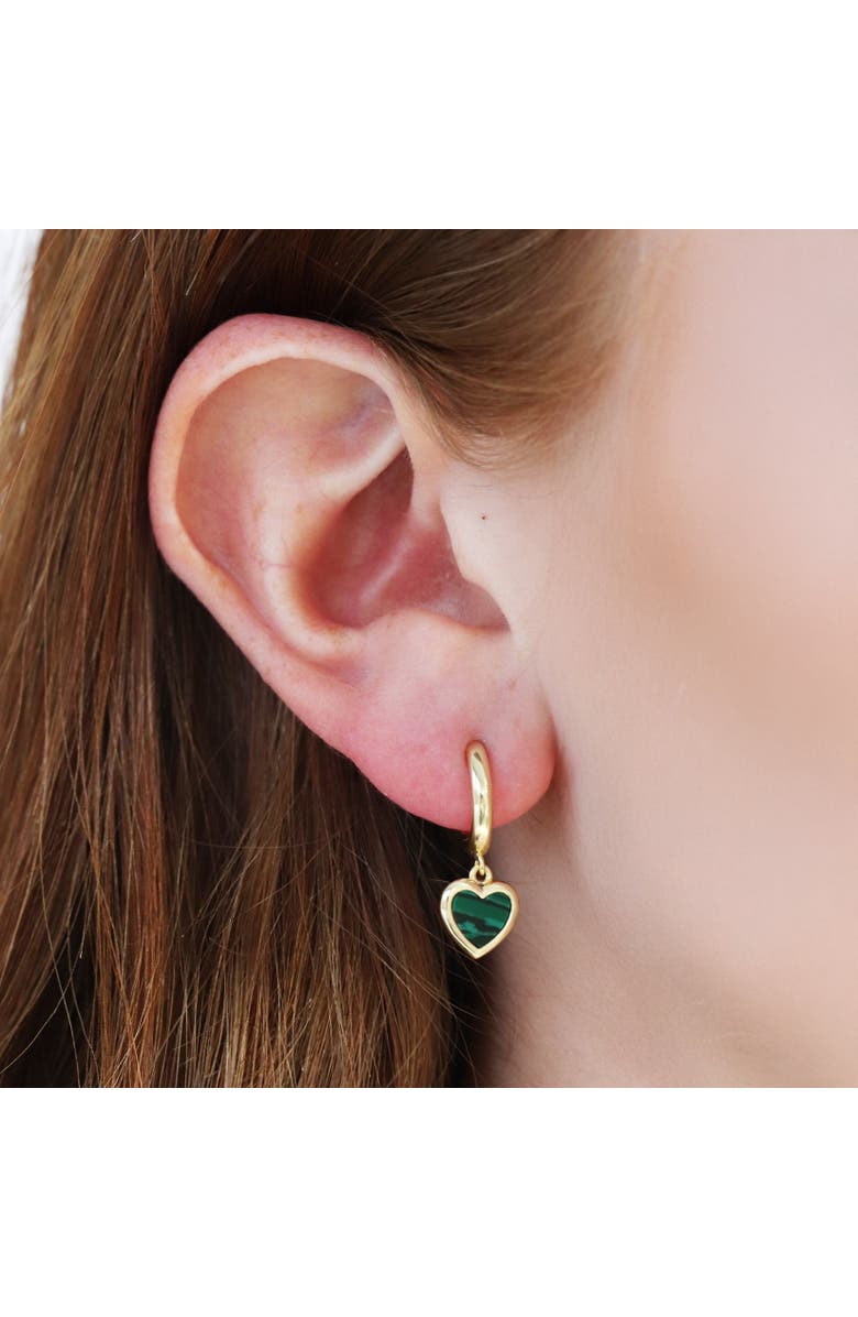 The Lovery Fine Jewelry Mini Malachite Heart Dangle Earrings, Alternate, color, Malachite