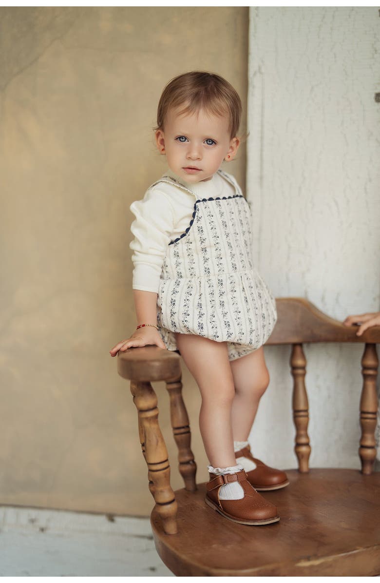 Charlotte & George Quilted Stripe Floral Romper with Lace Trim, Alternate, color, Vanilla