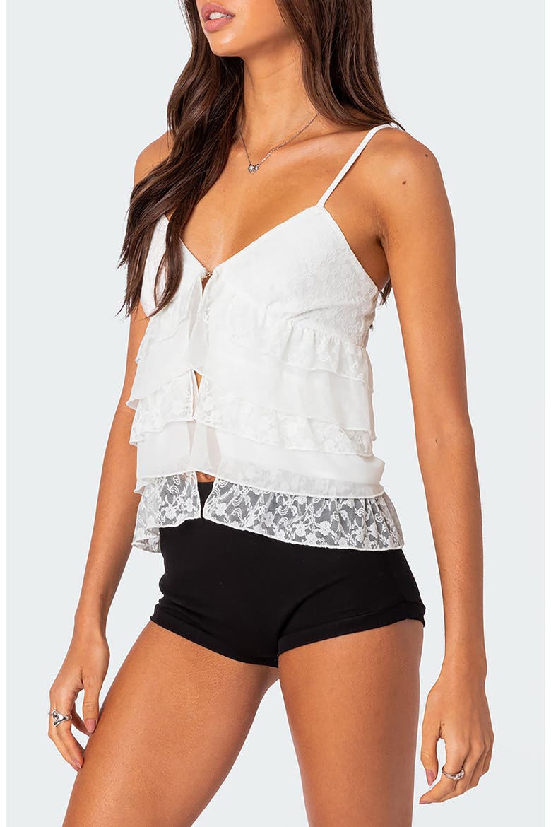 Lacy Split Front Ruffle Camisole, Alternate, color, WHITE