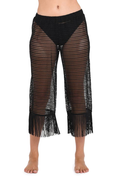 Fringe Sheer Crop Cover-Up Pants
