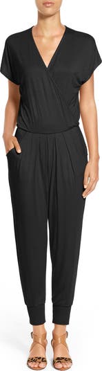 Loveappella Short Sleeve Wrap Top Jumpsuit Nordstrom