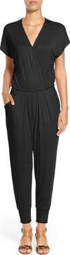 Loveappella Short Sleeve Wrap Top Jumpsuit