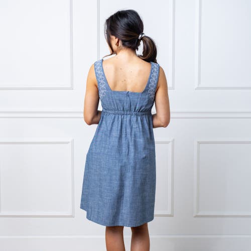 Shop Hope & Henry Organic Chambray Dress With Embroidery In Blue Chambray