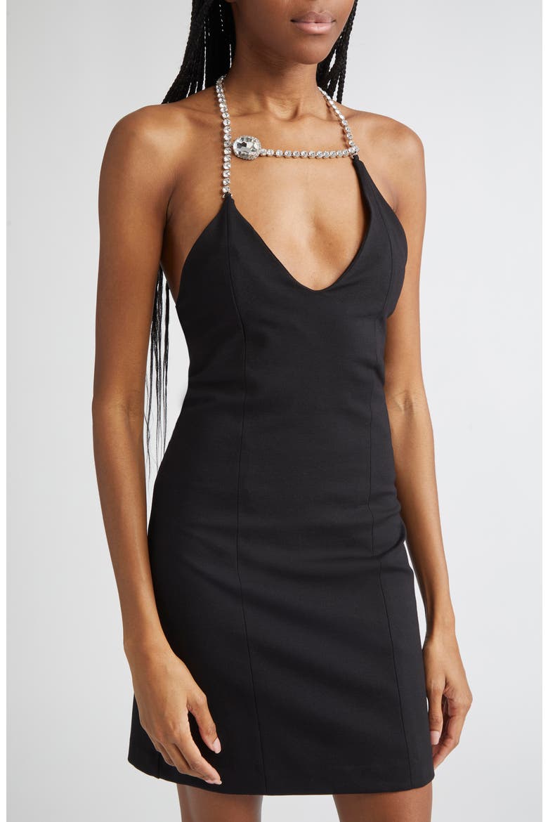 Crystal Halter Neck Ponte Knit Minidress, Alternate, color, BLACK