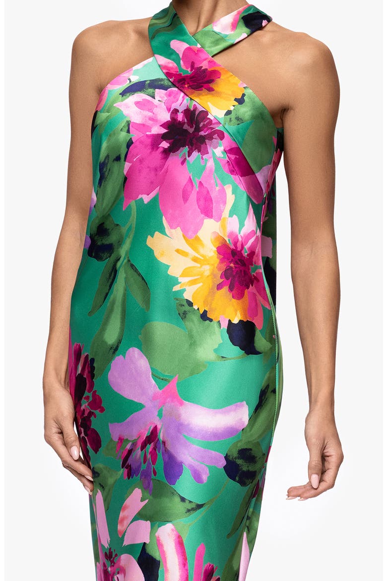 Floral Stretch Satin Column Gown, Alternate, color, GREEN/ MULTI