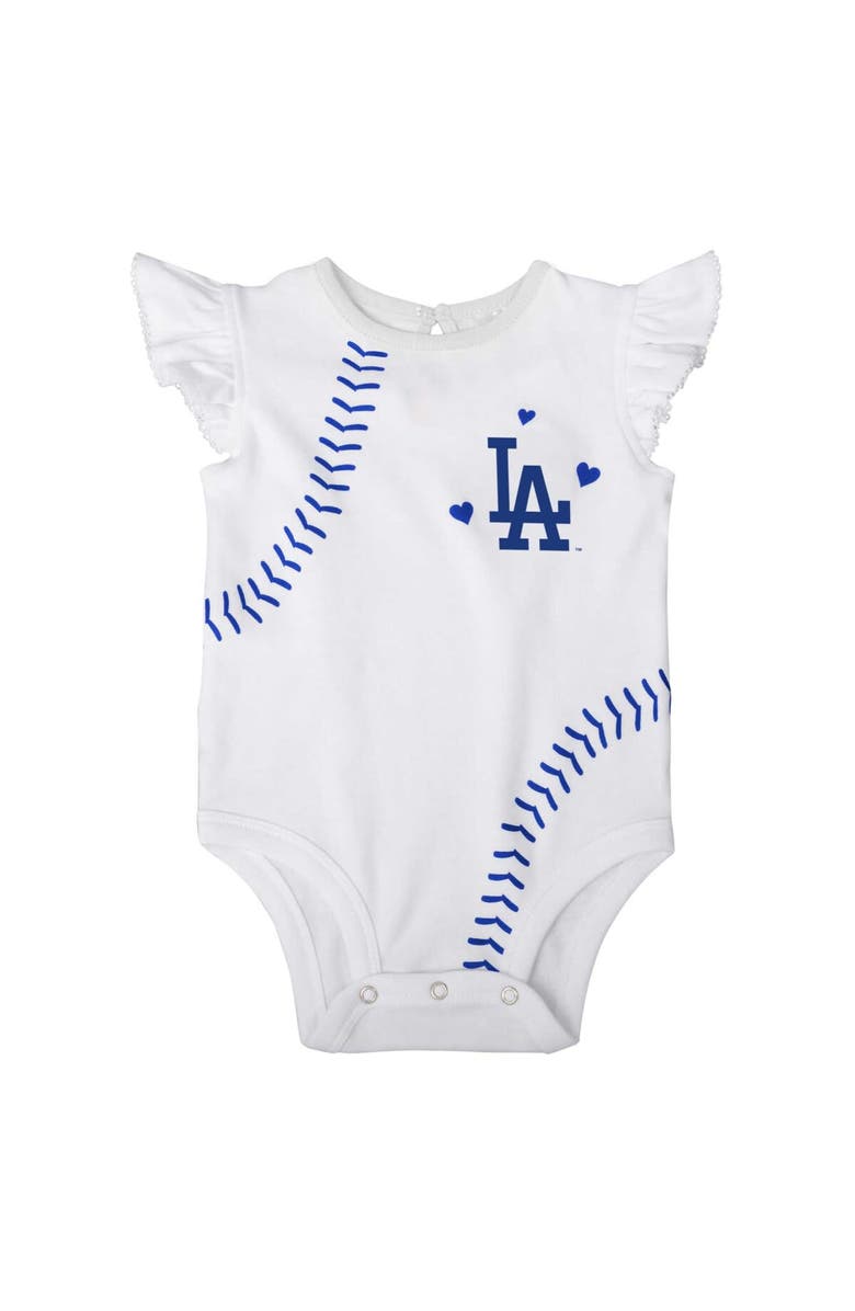 Outerstuff Girls Infant White/Royal Los Angeles Dodgers Sweet Spot Three-Piece Bodysuit Skirt & Booties Set, Alternate, color, 