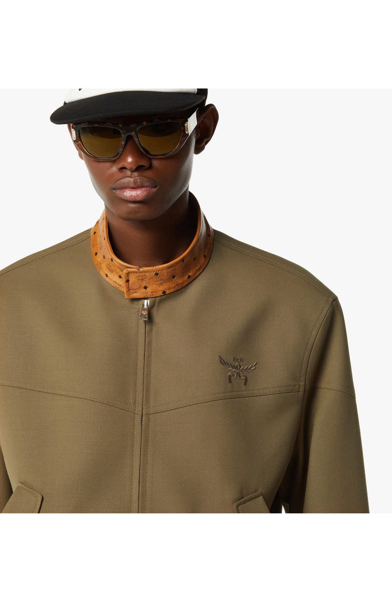 MCM Jacket in Wool Twill and Monogram Print Leather, Alternate, color, Khaki
