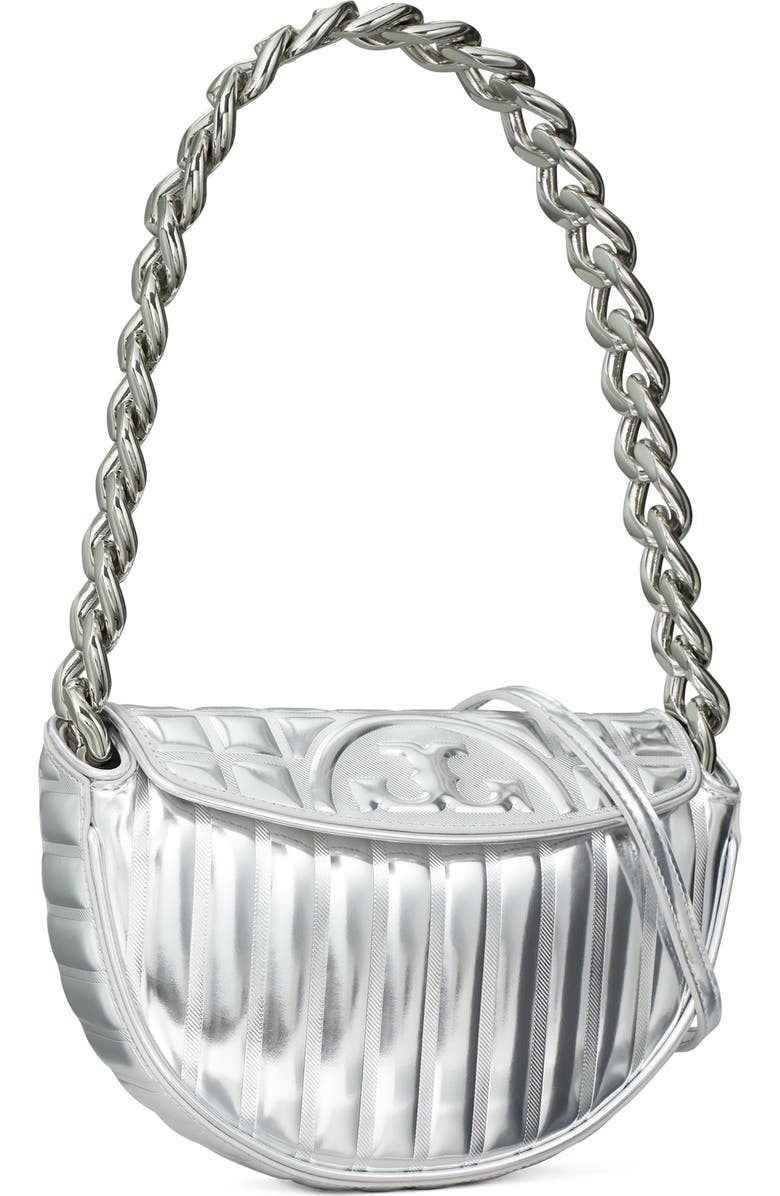 Tory Burch Mini Fleming Soft Metallic Crescent Shoulder Bag, Alternate, color,