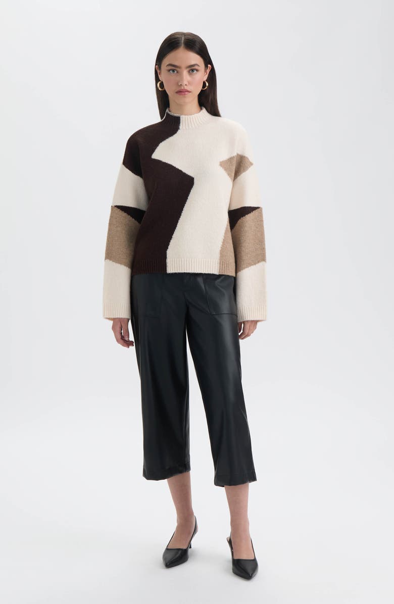 NVLT Geo Pattern Sweater, Alternate, color, Marshmallow/ Brown