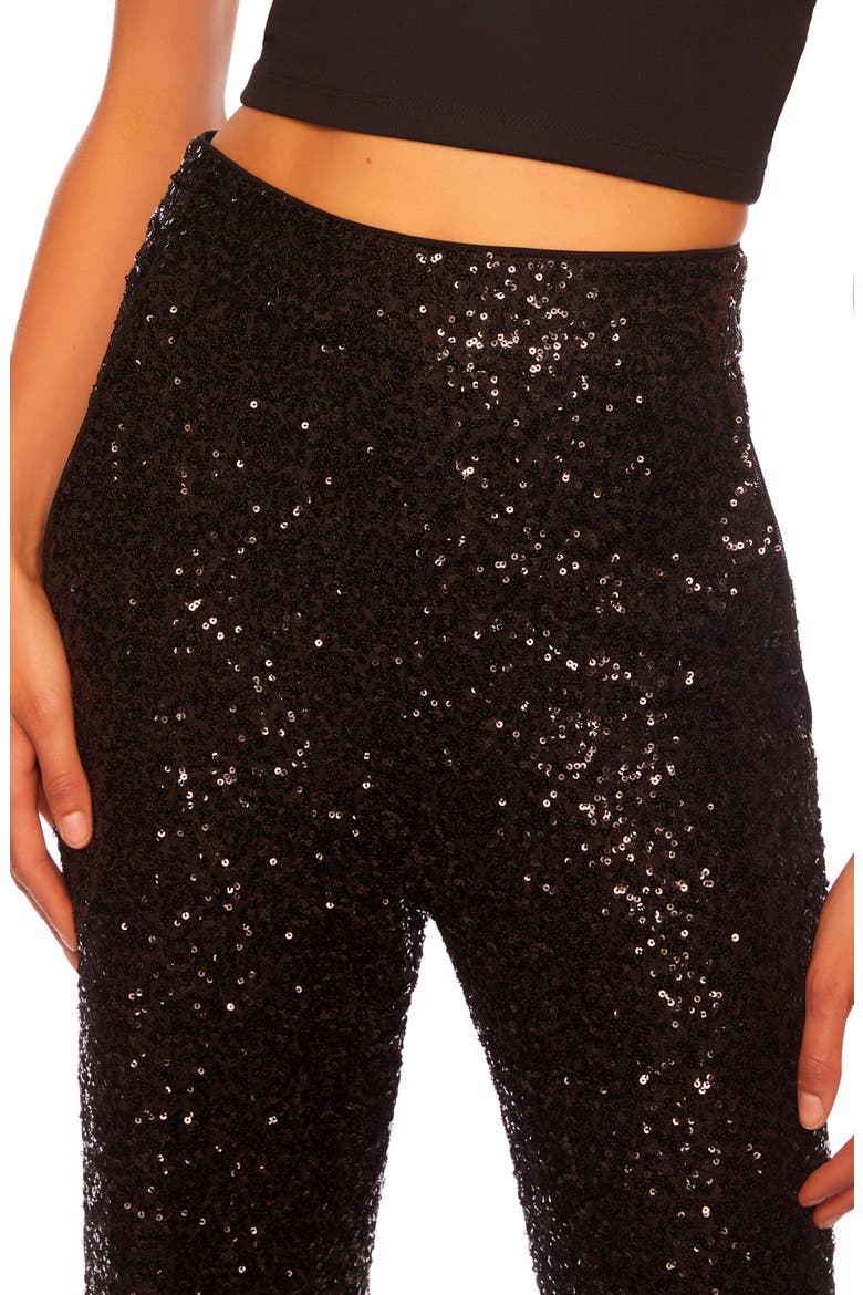 Sequin High Waist Wide Leg Pants, Alternate, color, BLACK