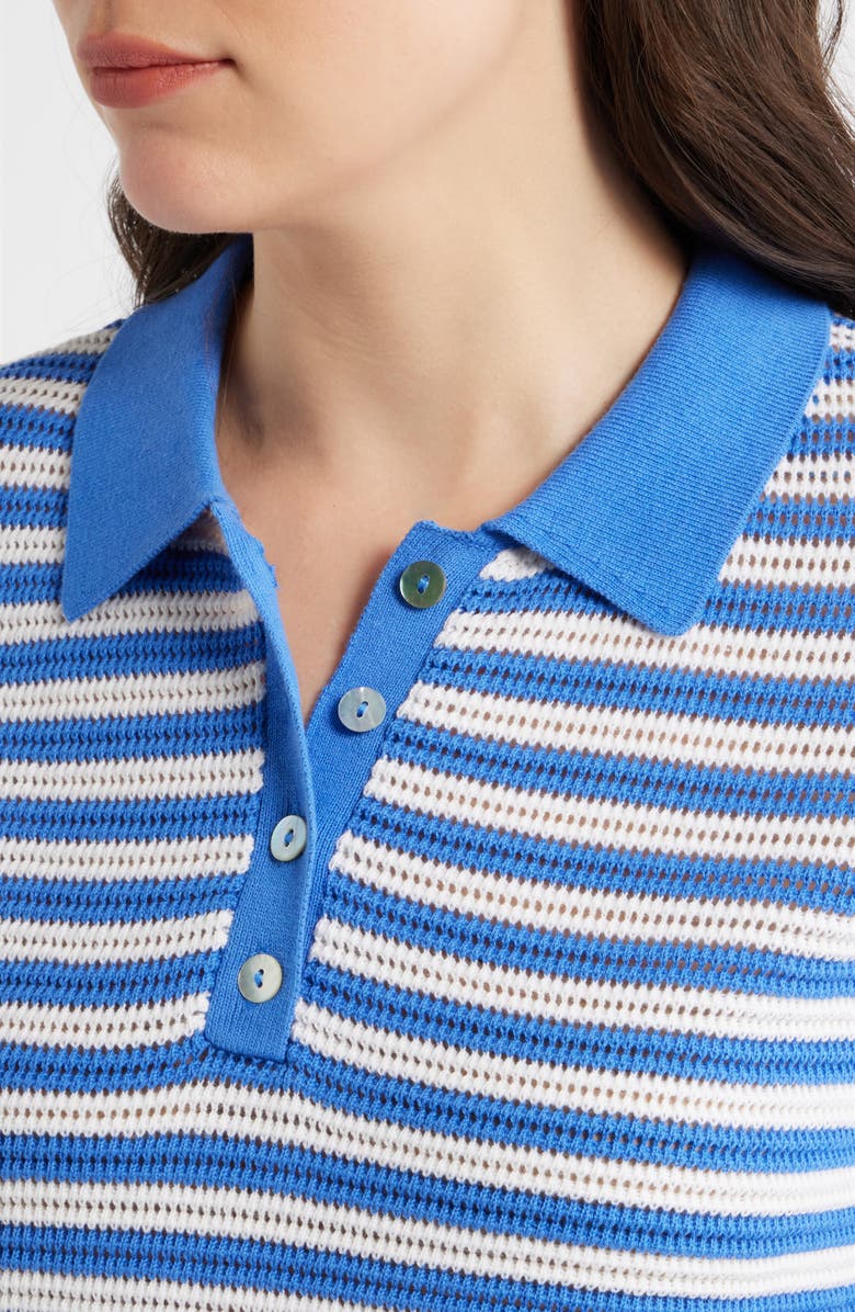 Elie Tahari The Elliot Stripe Polo Sweater, Alternate, color, Seaport Blue / Sky White
