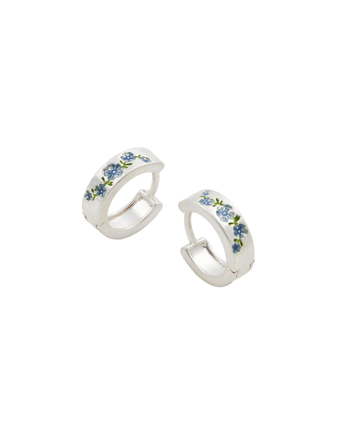 Forget-Me-Not Stud Hoop Earrings Silver