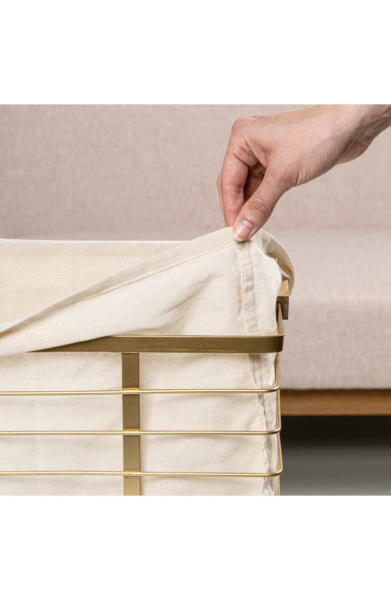 HAPPIMESS Callan Vintage Industrial Handmade Wire Metal Nesting Storage Baskets with Wood Handles and Fabric Liner, Alternate, color, Gold