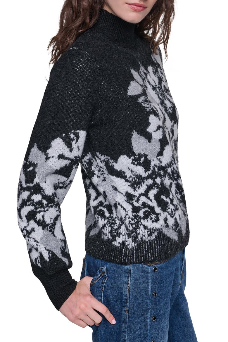 Rose Mock Neck Sweater, Alternate, color, BLACK/ WHITE