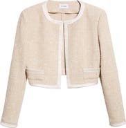 ST. JOHN Satin Frame Metallic Latte Tweed Jacket