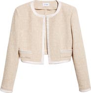 ST. JOHN Satin Frame Metallic Latte Tweed Jacket