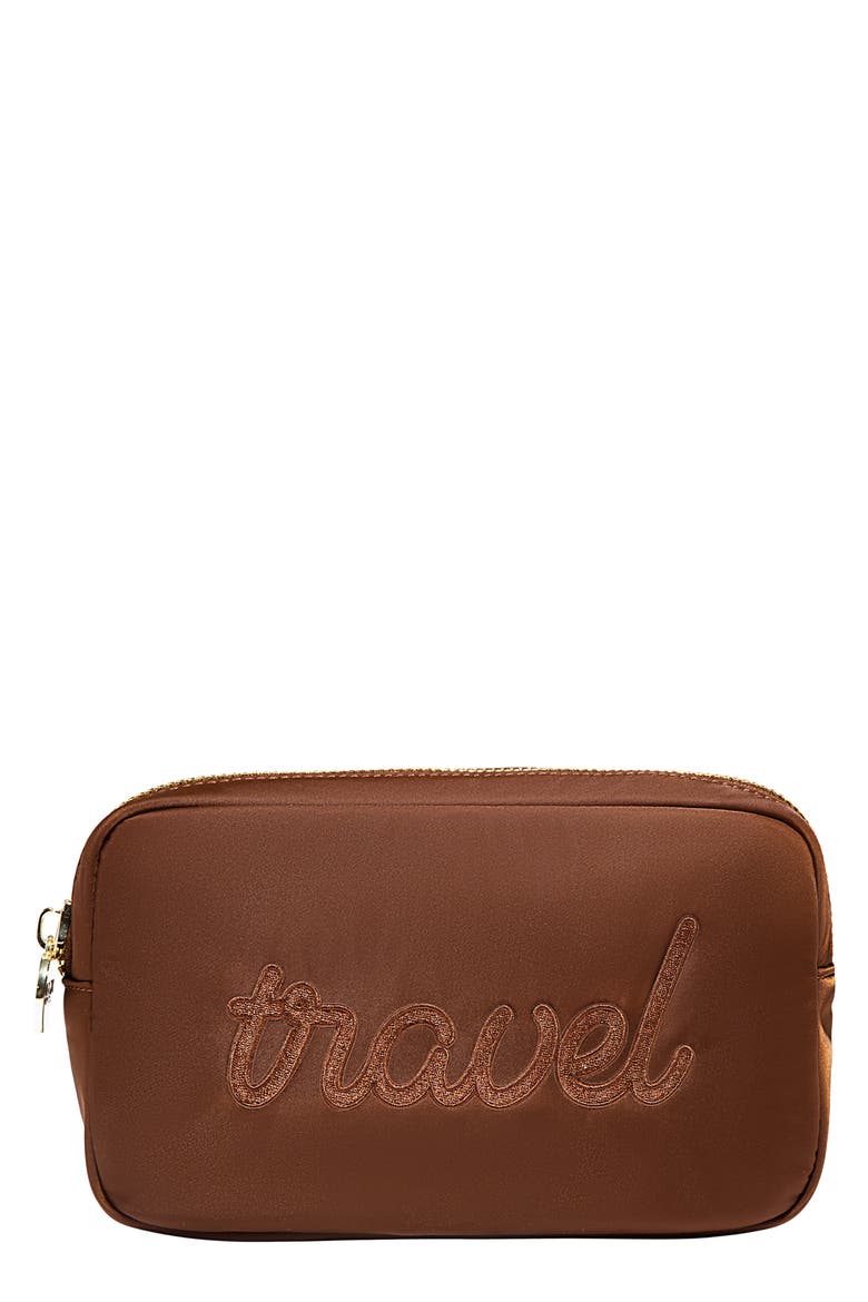 Small Travel Embroidered Nylon Pouch, Main, color, ESPRESSO