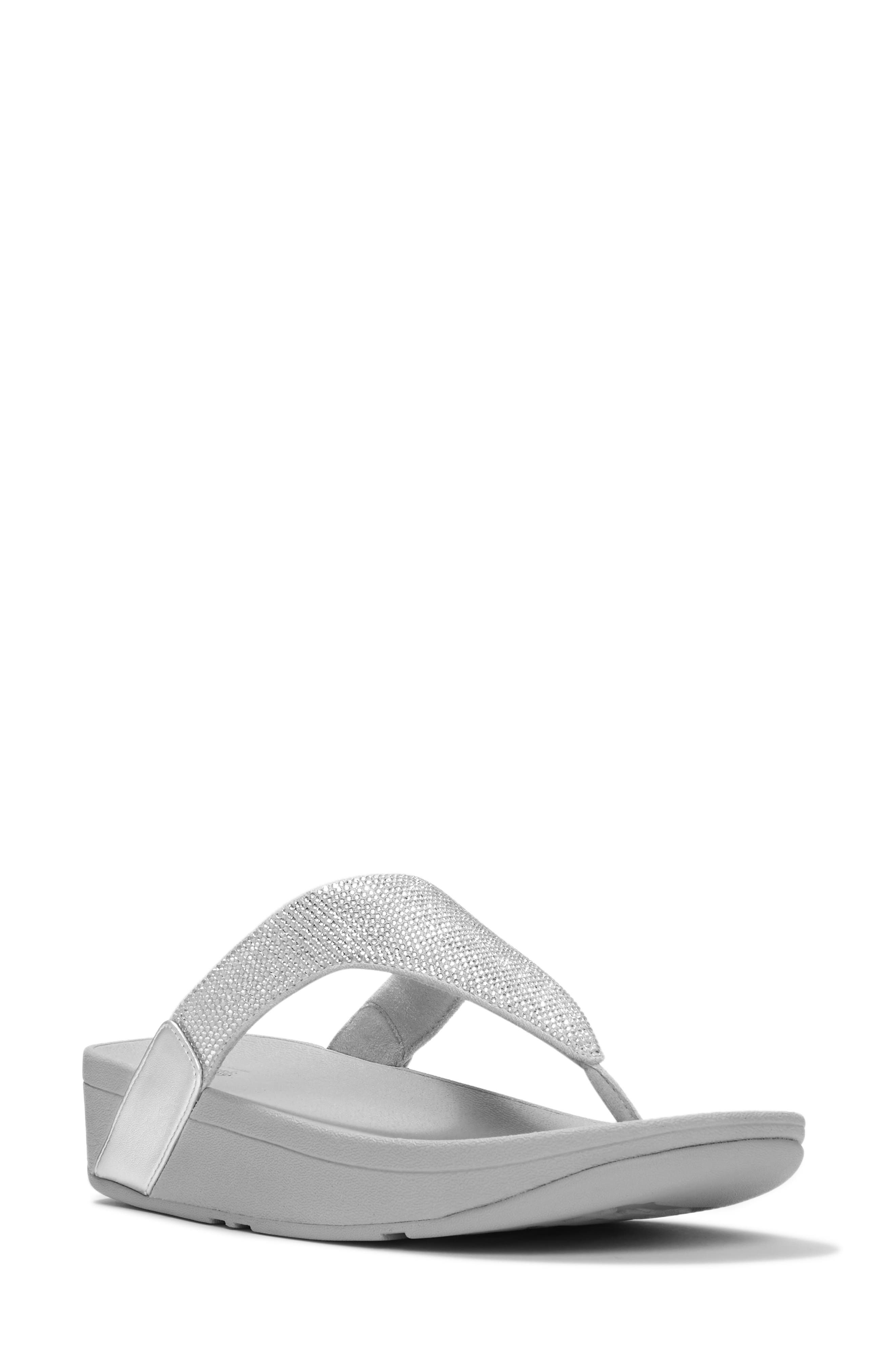 Flowrise Rhinestone Wedge Flip Flop, Main, color, SILVER