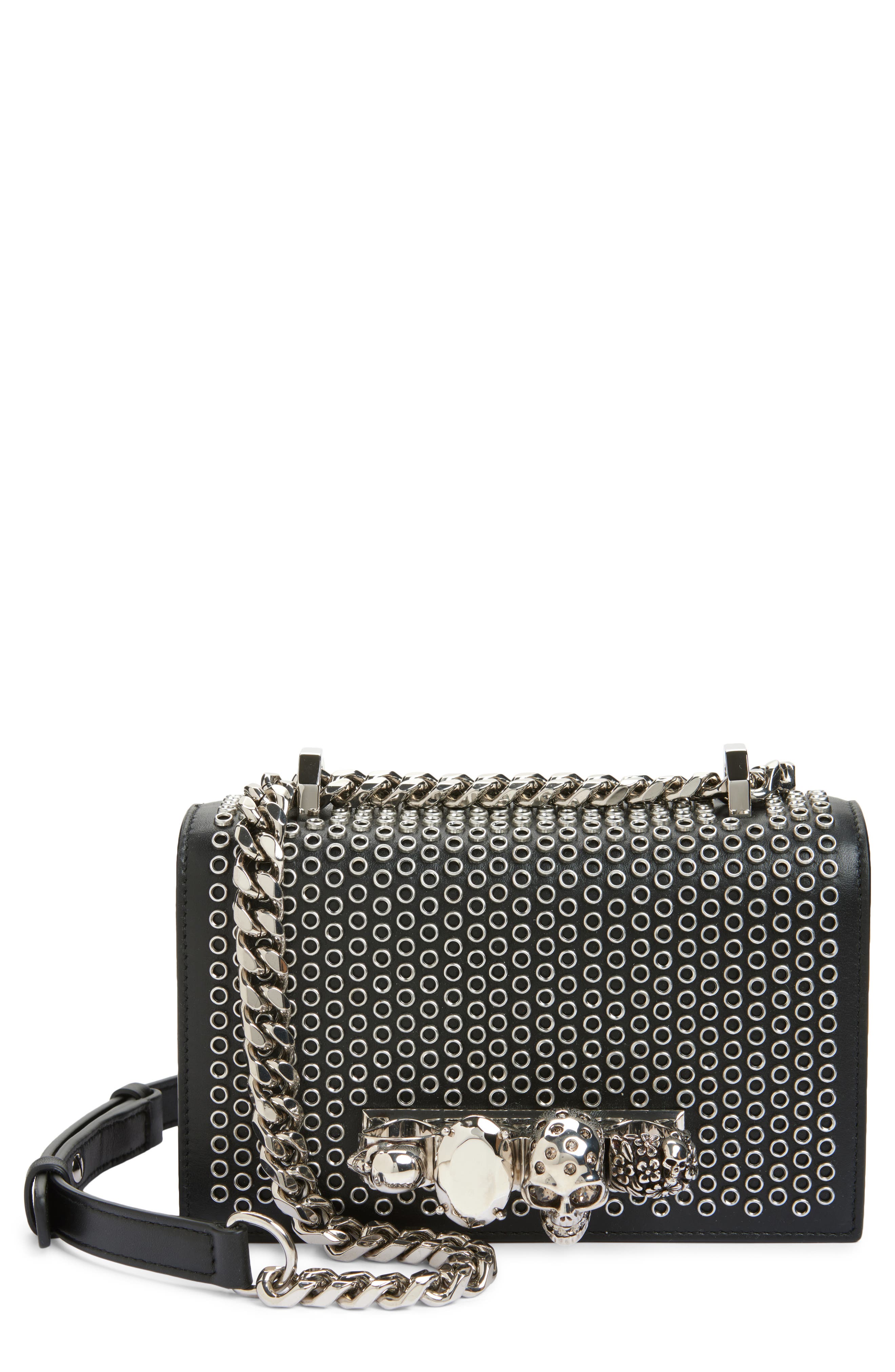 McQueen Mini Jewel Satchel, Main, color, Black/ Silver