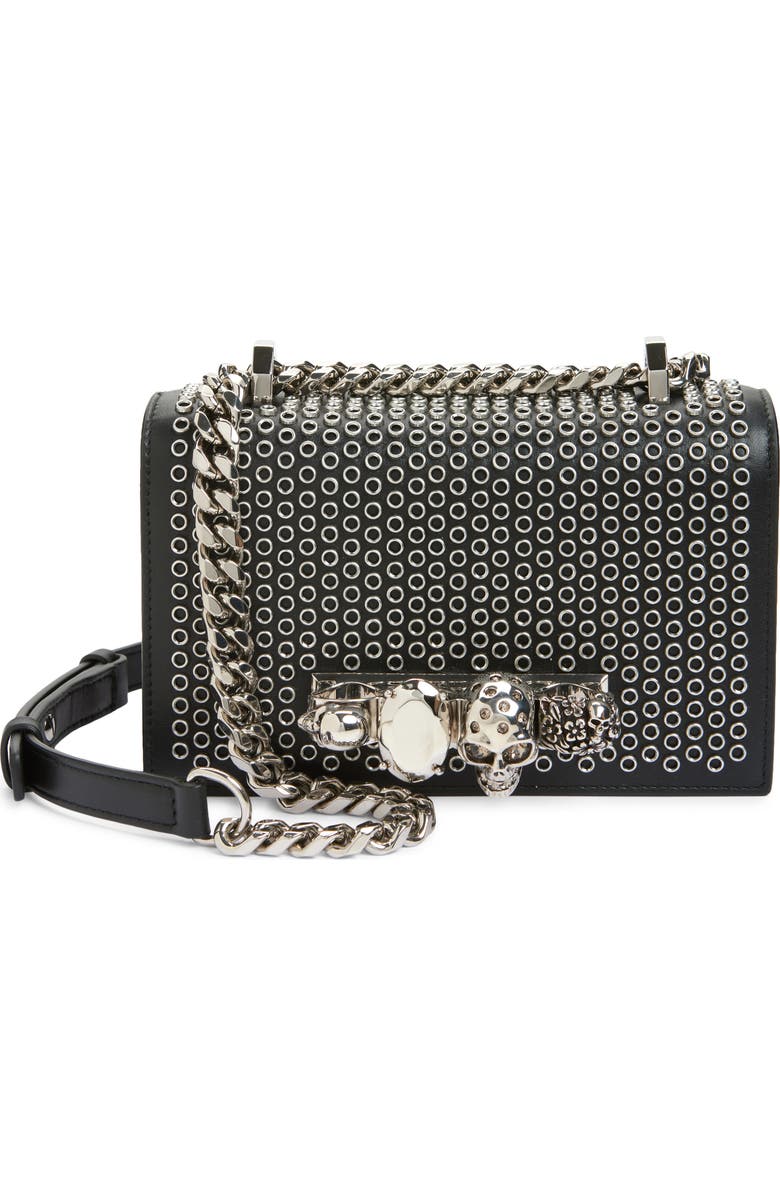 McQueen Mini Jewel Satchel, Main, color, Black/ Silver