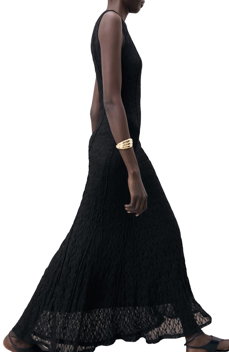 MANGO Sleeveless Lace Midi Dress, Alternate, color, Black