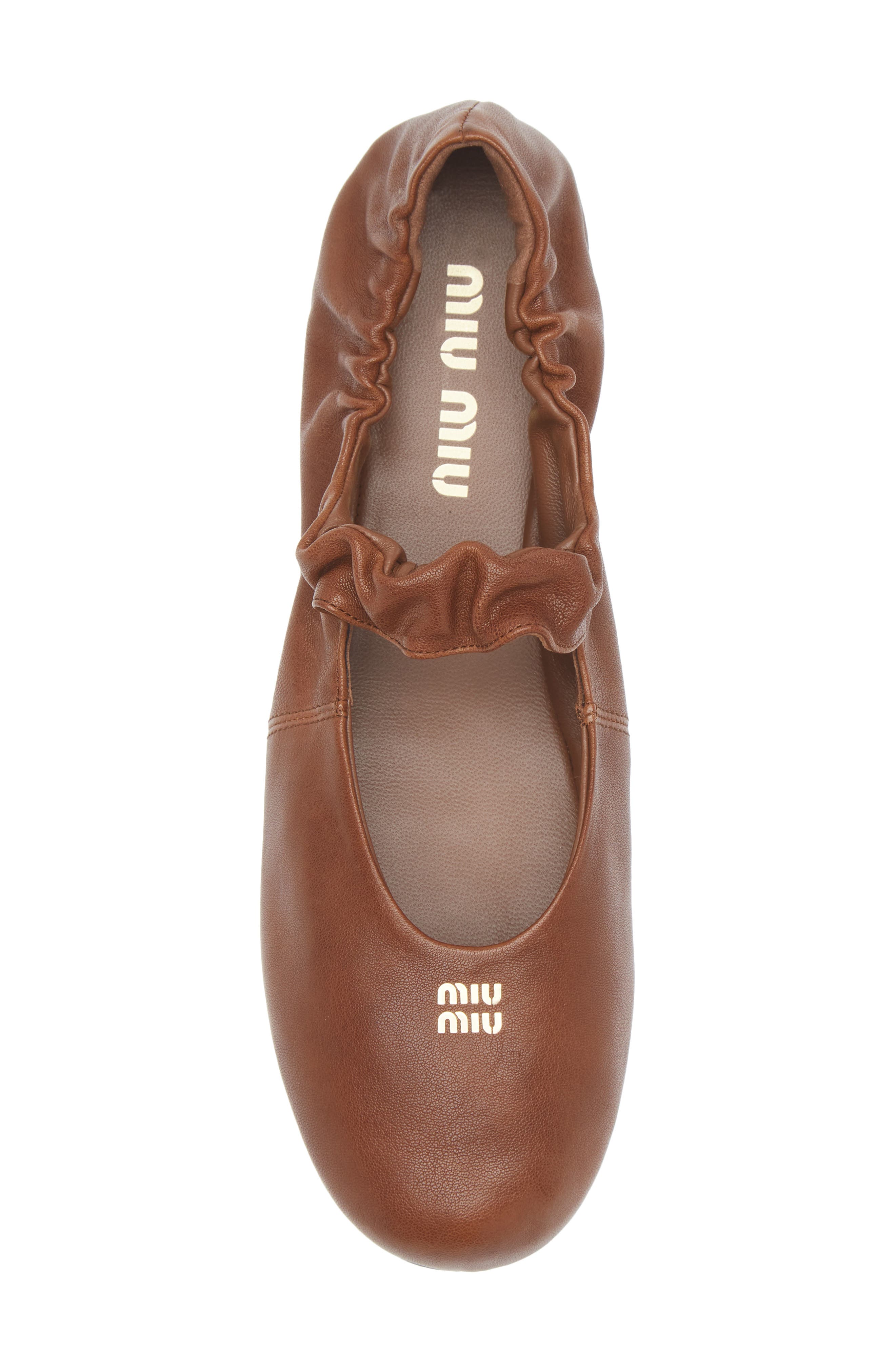 Miu Miu Ruched Ballerina Flat, Alternate, color, Rovere