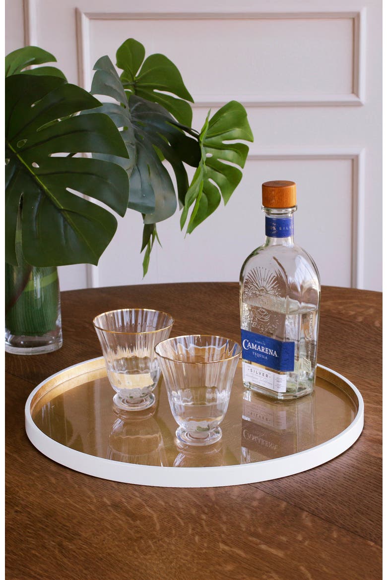 Indochine Round Lacquered Tray, Alternate, color, White and Gold