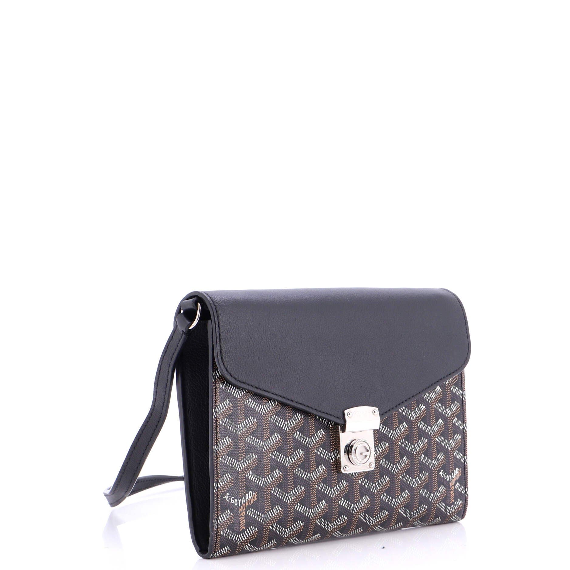 Pre-Owned Goyard Chypre Wallet on Strap Coated Canvas with Leather, Alternate, color, Black