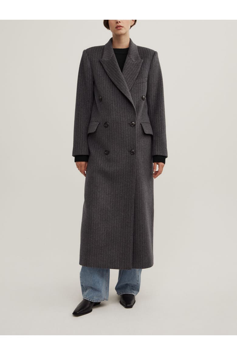 Double Breasted Pinstripe Coat, Main, color, Charcoal Pinstripe